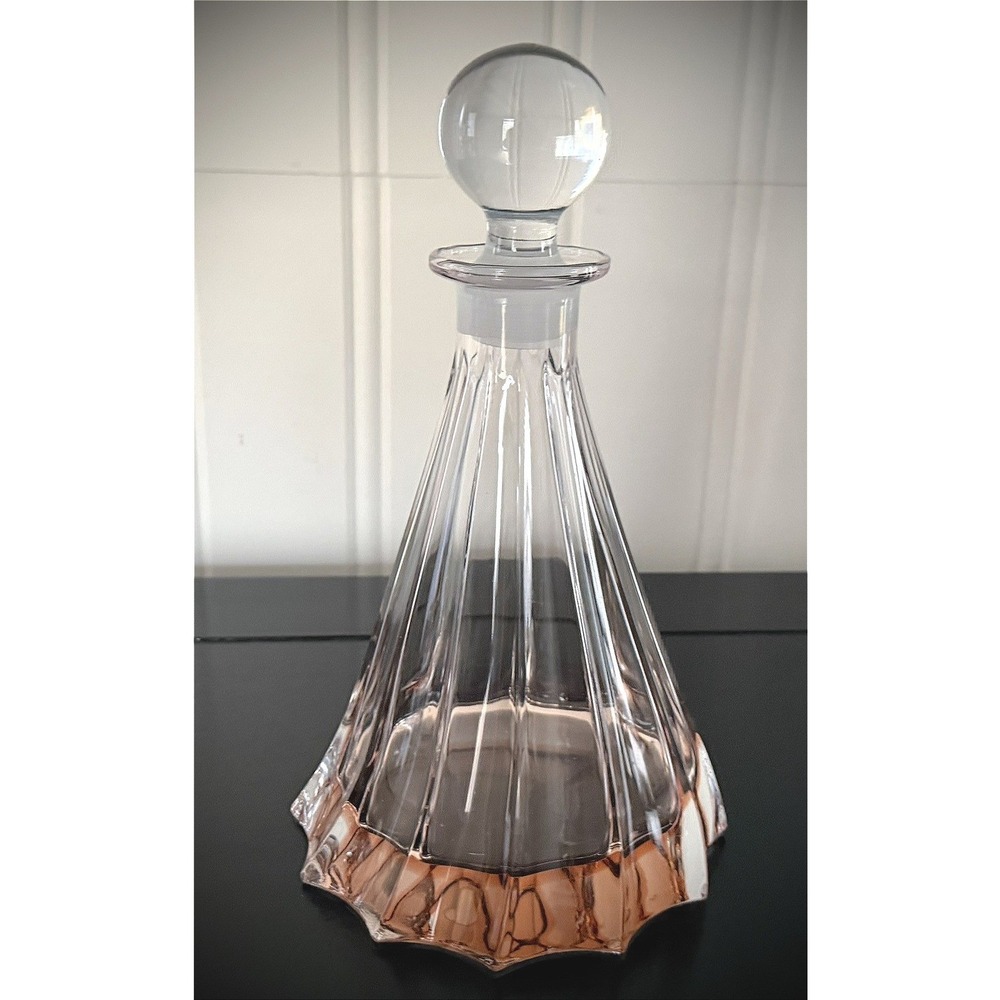 Vintage Honey Amber Skirted Glass Liquor Decanter with Spherical Stopper